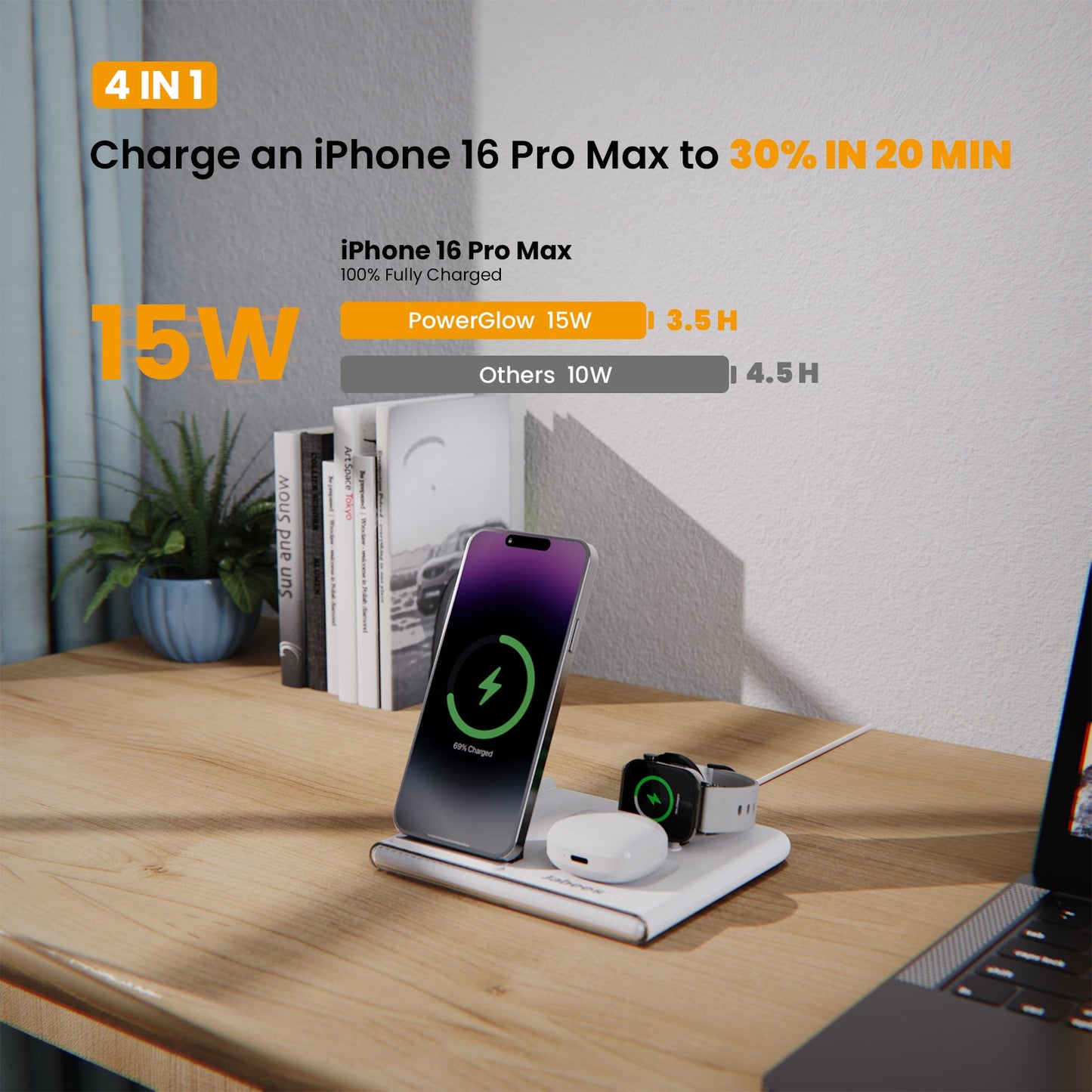 PowerNest™ 4-In-1 Foldable Wireless Charging Station With LED Night Light - Motionshop