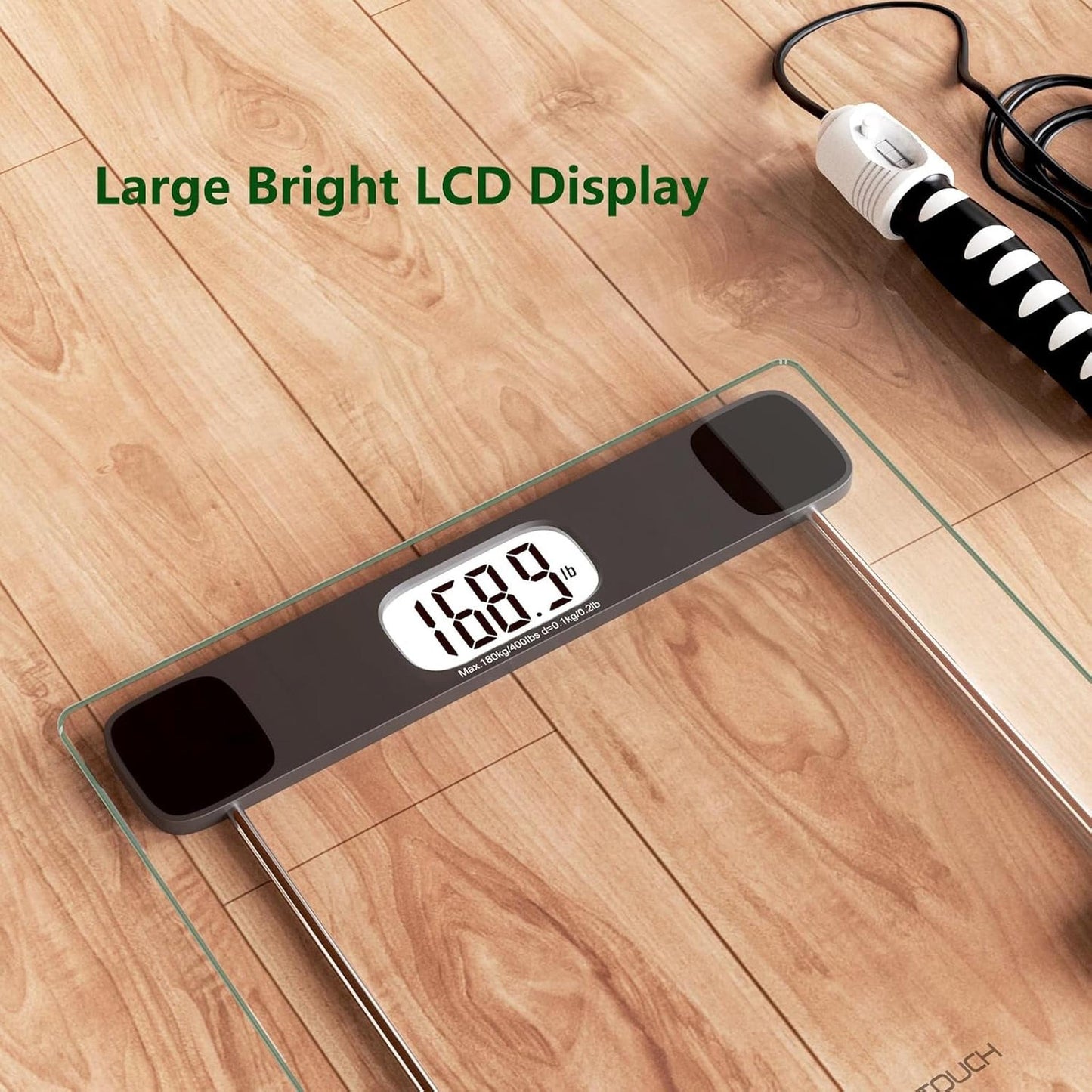 Scale for Body Weight Digital Bathroom Scale Accurate Weighing Machine for People, High Precision Bath Scale, Step On, Tempered Glass LCD Display Batteries and Tape Measure Included, 400Lbs - Motionshop