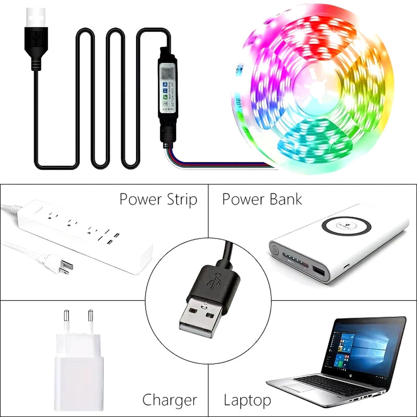 Bluetooth Wifi APP Controller LED Strip Lights RGB 5050 SMD Flexible Ribbon USB LED Light with Power Adapt Tape Diode - Motionshop
