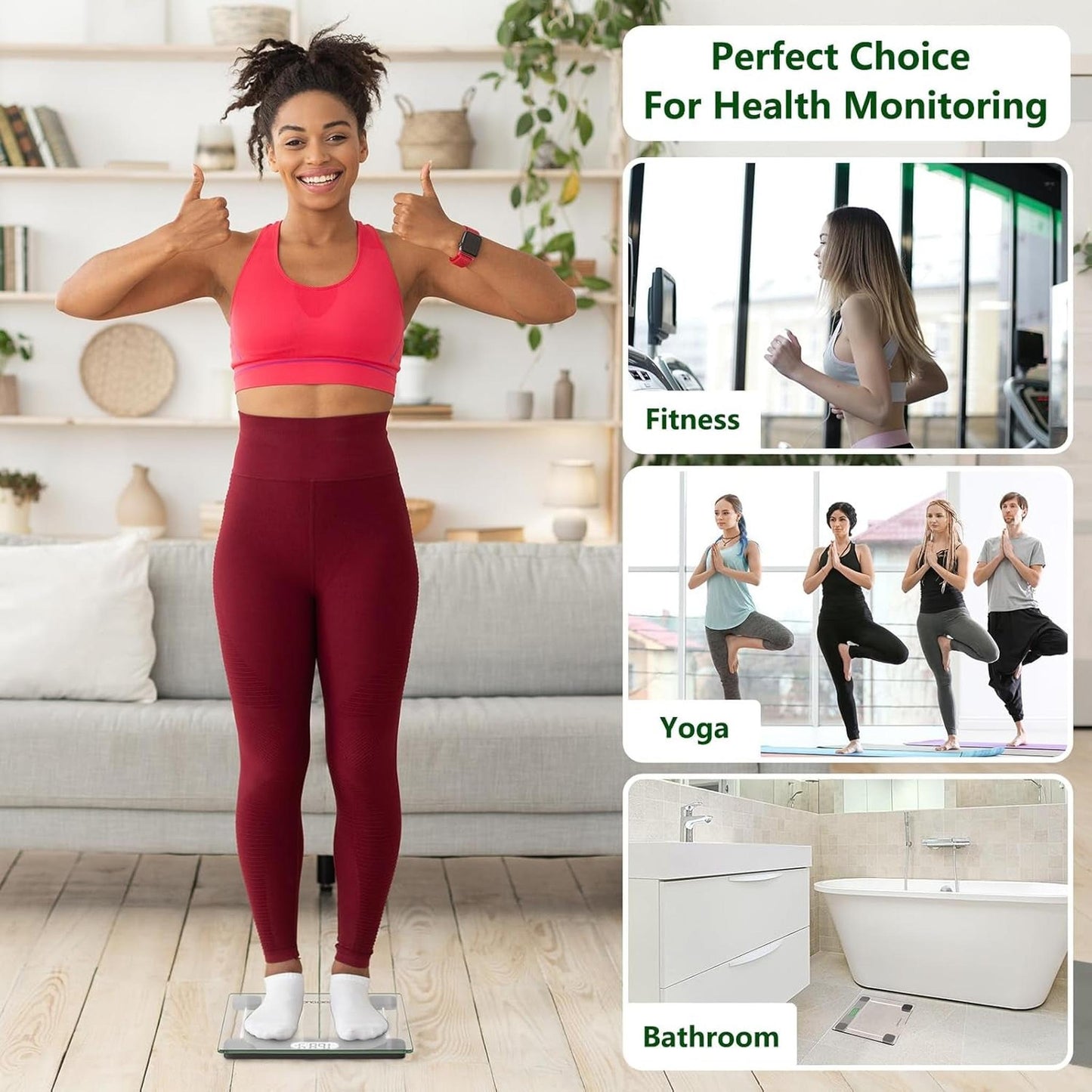 Scale for Body Weight Digital Bathroom Scale Accurate Weighing Machine for People, High Precision Bath Scale, Step On, Tempered Glass LCD Display Batteries and Tape Measure Included, 400Lbs - Motionshop