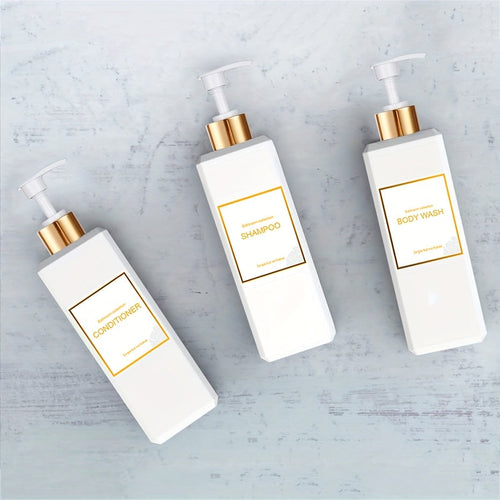3-teiliges Badezimmer-Seifenspender-Set mit Etiketten