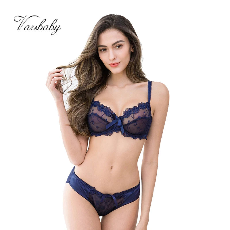 Varsbaby Women Sexy Slim Lace Lingerie Ladies Underwire Floral Large Size Bra Sets - Motionshop