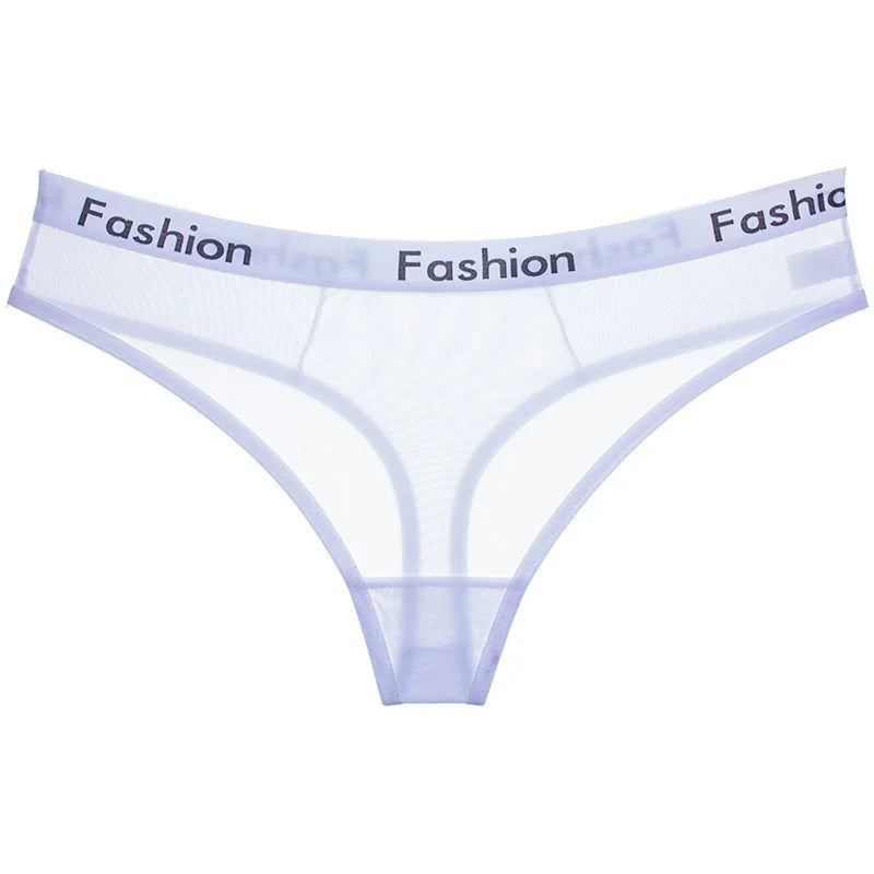 Women Underwear Sexy Mesh Transparent Panties Thongs String Lingerie Printed Letters Fashion Low-Rise Ladies Briefs - Motionshop