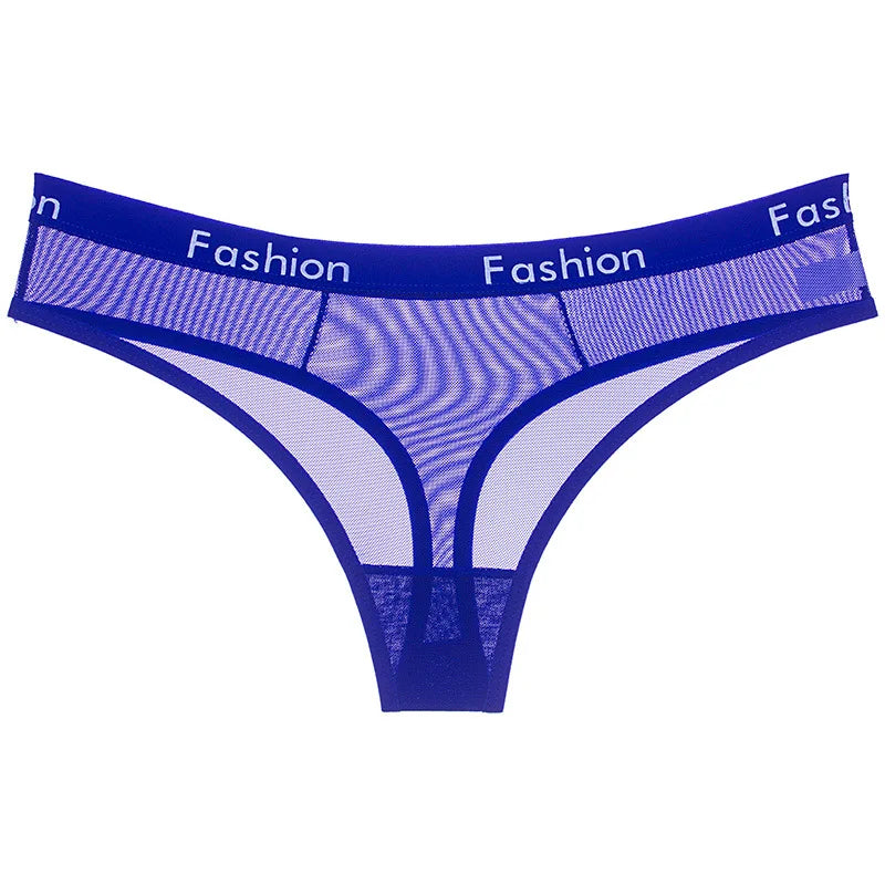 Women Underwear Sexy Mesh Transparent Panties Thongs String Lingerie Printed Letters Fashion Low-Rise Ladies Briefs - Motionshop