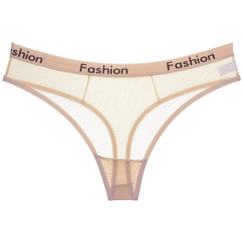 Women Underwear Sexy Mesh Transparent Panties Thongs String Lingerie Printed Letters Fashion Low-Rise Ladies Briefs - Motionshop