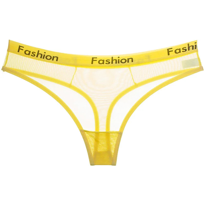 Women Underwear Sexy Mesh Transparent Panties Thongs String Lingerie Printed Letters Fashion Low-Rise Ladies Briefs - Motionshop