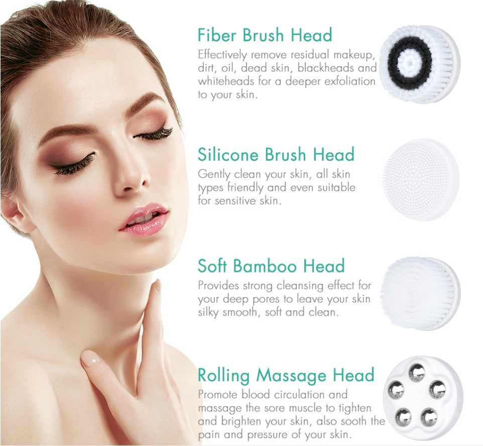 New 4 in 1 Electric Face Cleaner Machine Face Cleaning Brush Scrubber Facial Cleansing Brush - Motionshop
