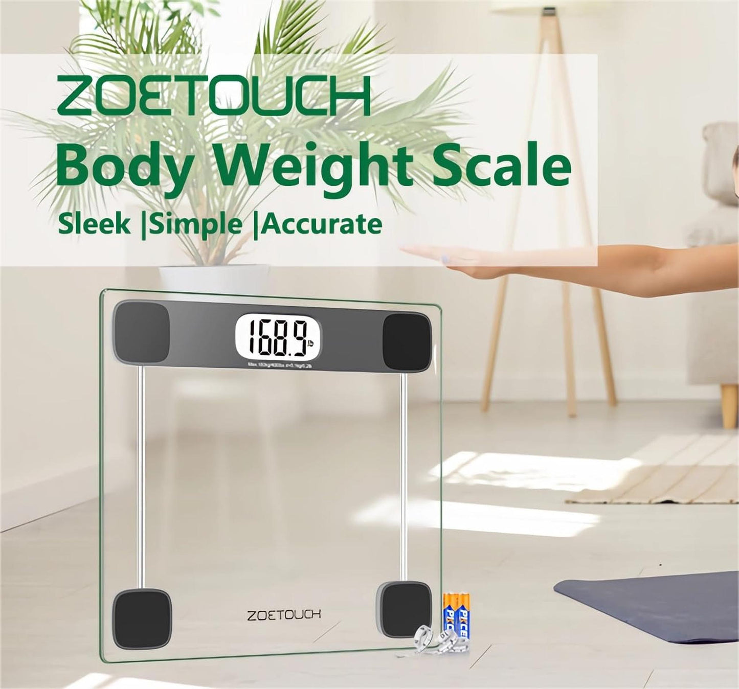 Scale for Body Weight Digital Bathroom Scale Accurate Weighing Machine for People, High Precision Bath Scale, Step On, Tempered Glass LCD Display Batteries and Tape Measure Included, 400Lbs - Motionshop