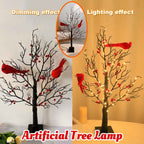 Lighted Mini Birch Tree Light LED Cardinals Christmas Tree Vintage Glowing Tree Light For Table Holiday Home Xmas Decoration