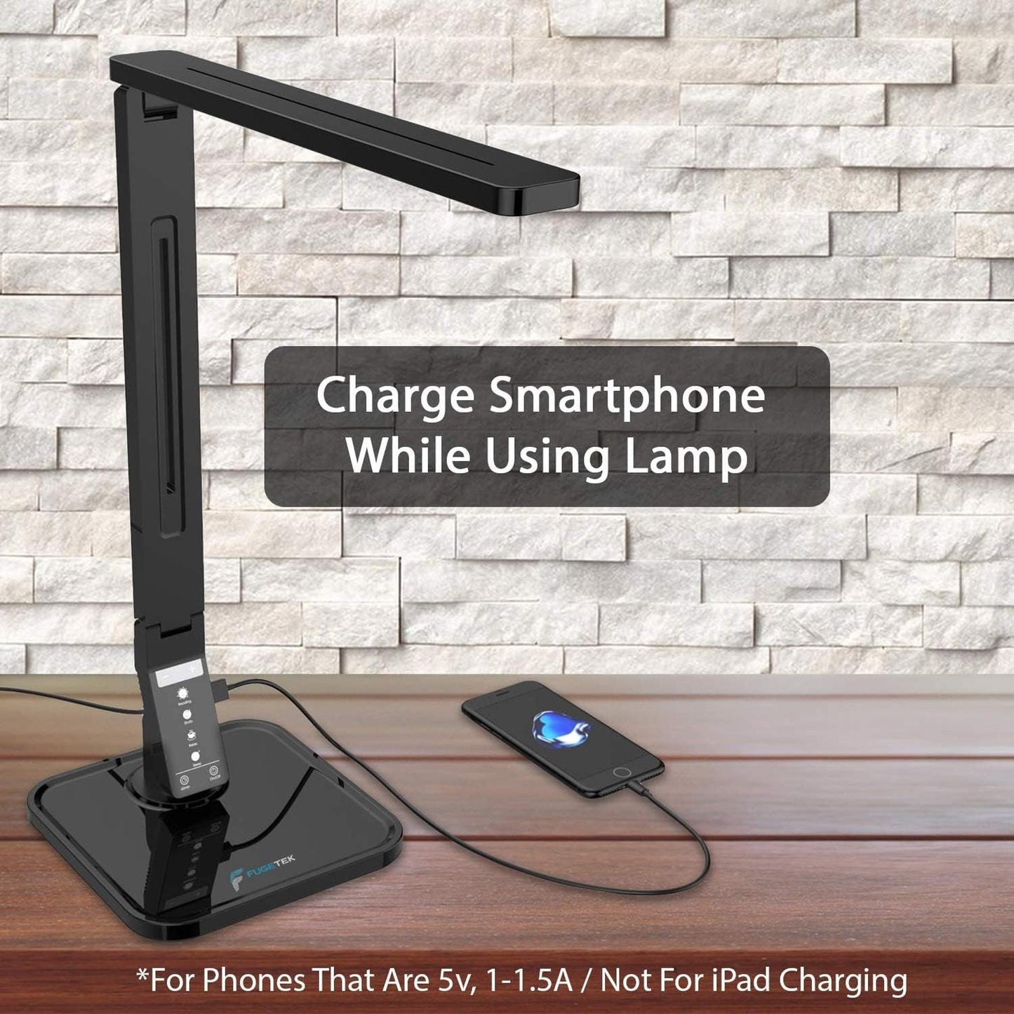 LED Desk Office Lamp, Exclusive: 27 Eye-Caring Recessed Leds, 5-Level Brightness, 4-Lighting Modes, USB Charging Port, 14W, Touch Control Panel, Dimmer, 1-Hour Auto Timer, 5V/1A, (Black) - Motionshop