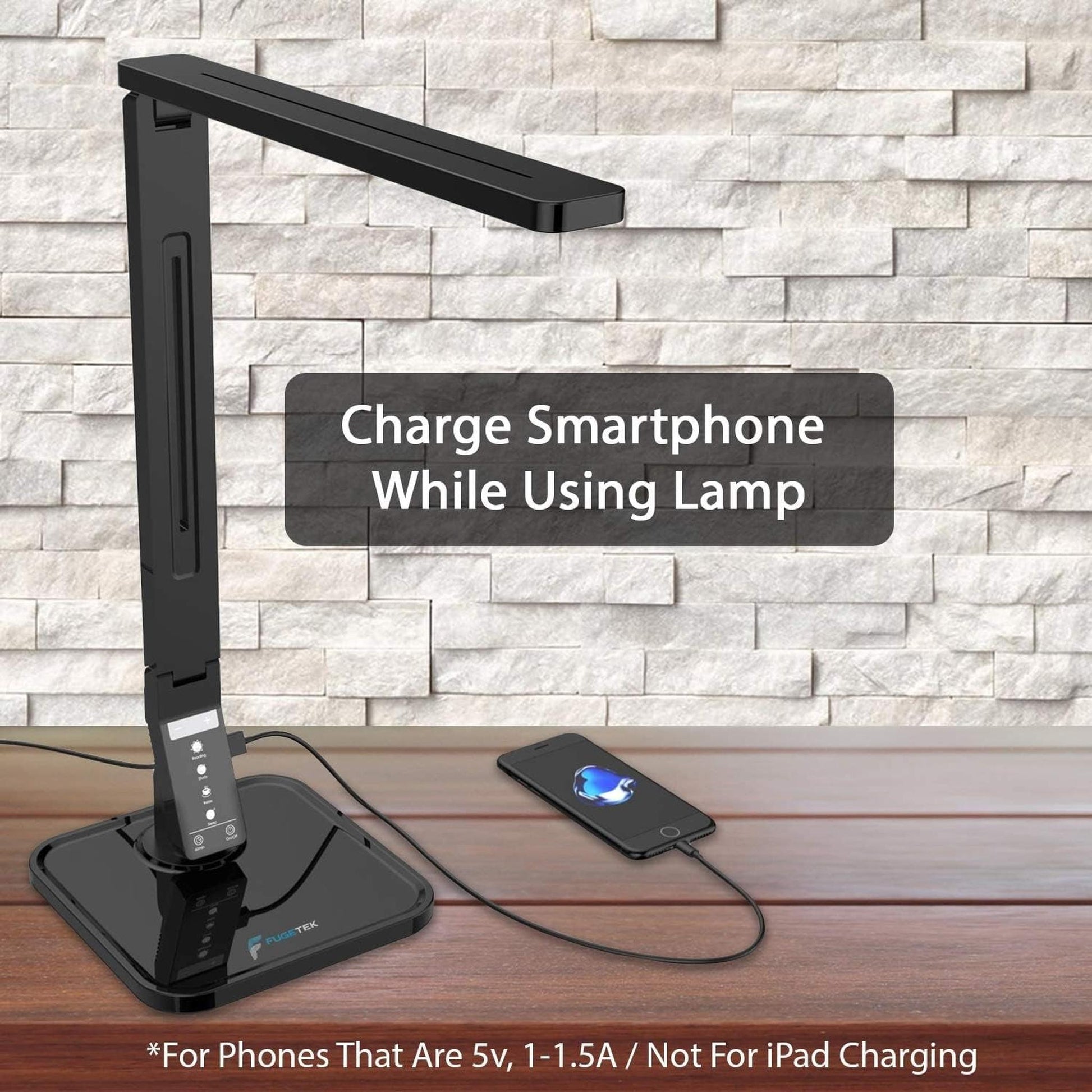 LED Desk Office Lamp, Exclusive: 27 Eye-Caring Recessed Leds, 5-Level Brightness, 4-Lighting Modes, USB Charging Port, 14W, Touch Control Panel, Dimmer, 1-Hour Auto Timer, 5V/1A, (Black) - Motionshop