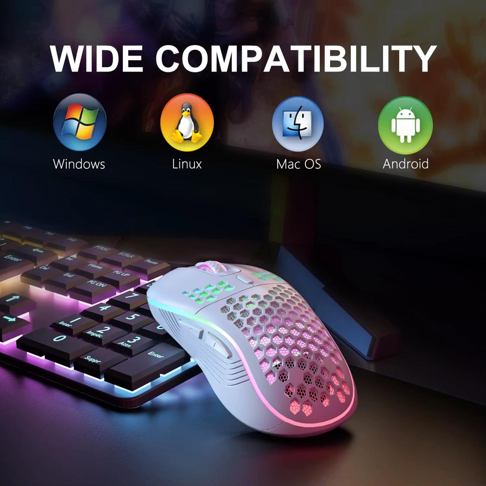 2.4G Wireless Mouse with RGB Backlit 6-Button 3-Speed DPI Type C Rechargeable Ergonomic Honeycomb Design Gaming Mouse - Motionshop