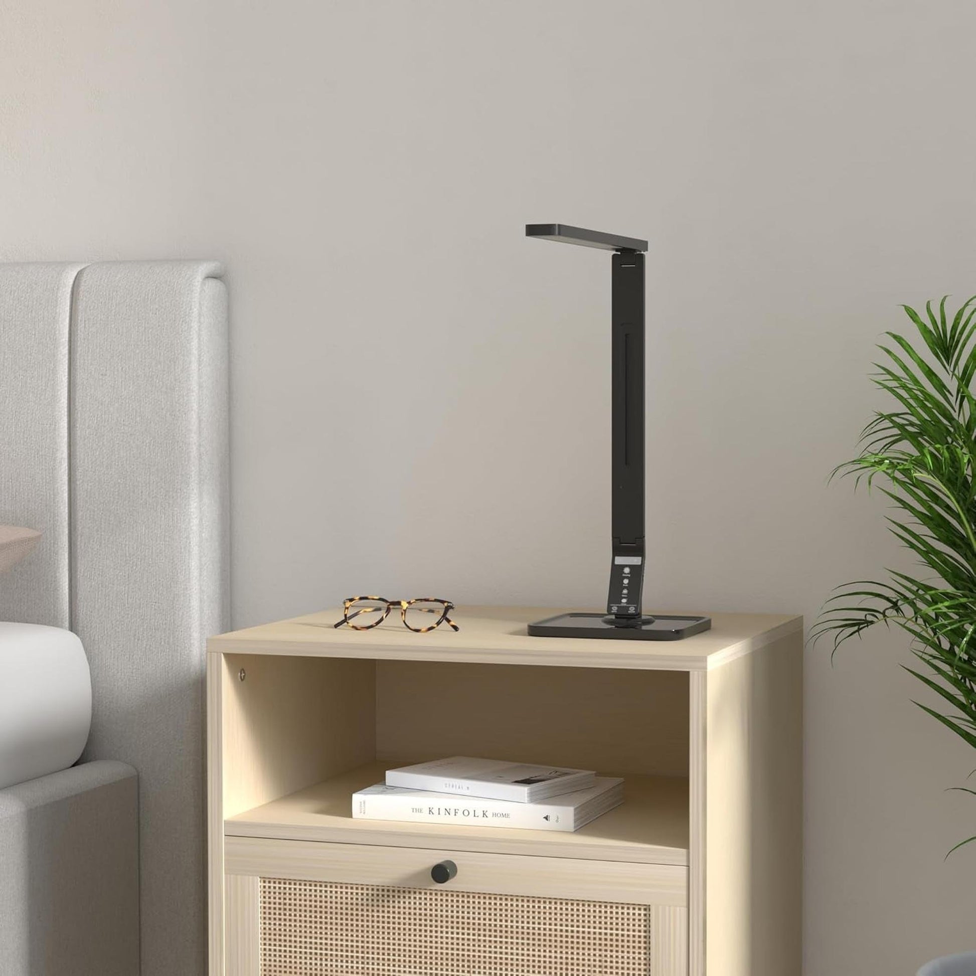LED Desk Office Lamp, Exclusive: 27 Eye-Caring Recessed Leds, 5-Level Brightness, 4-Lighting Modes, USB Charging Port, 14W, Touch Control Panel, Dimmer, 1-Hour Auto Timer, 5V/1A, (Black) - Motionshop