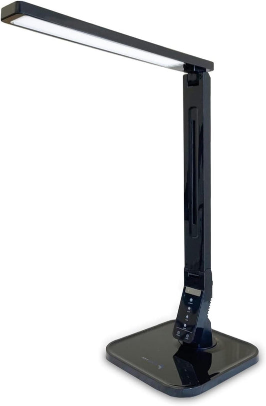 LED Desk Office Lamp, Exclusive: 27 Eye-Caring Recessed Leds, 5-Level Brightness, 4-Lighting Modes, USB Charging Port, 14W, Touch Control Panel, Dimmer, 1-Hour Auto Timer, 5V/1A, (Black) - Motionshop