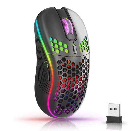 2.4G Wireless Mouse with RGB Backlit 6-Button 3-Speed DPI Type C Rechargeable Ergonomic Honeycomb Design Gaming Mouse - Motionshop
