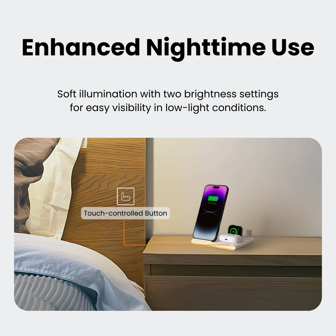 PowerNest™ 4-In-1 Foldable Wireless Charging Station With LED Night Light - Motionshop