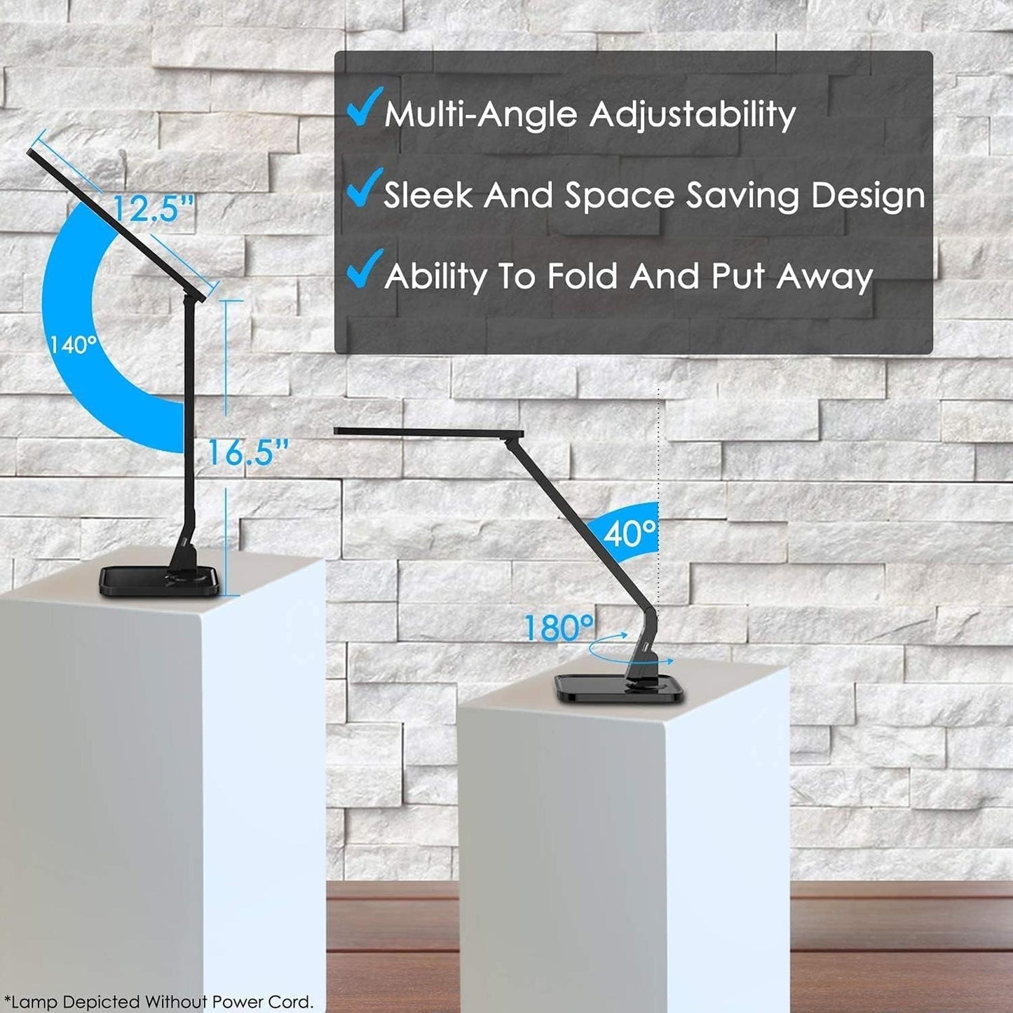 LED Desk Office Lamp, Exclusive: 27 Eye-Caring Recessed Leds, 5-Level Brightness, 4-Lighting Modes, USB Charging Port, 14W, Touch Control Panel, Dimmer, 1-Hour Auto Timer, 5V/1A, (Black) - Motionshop