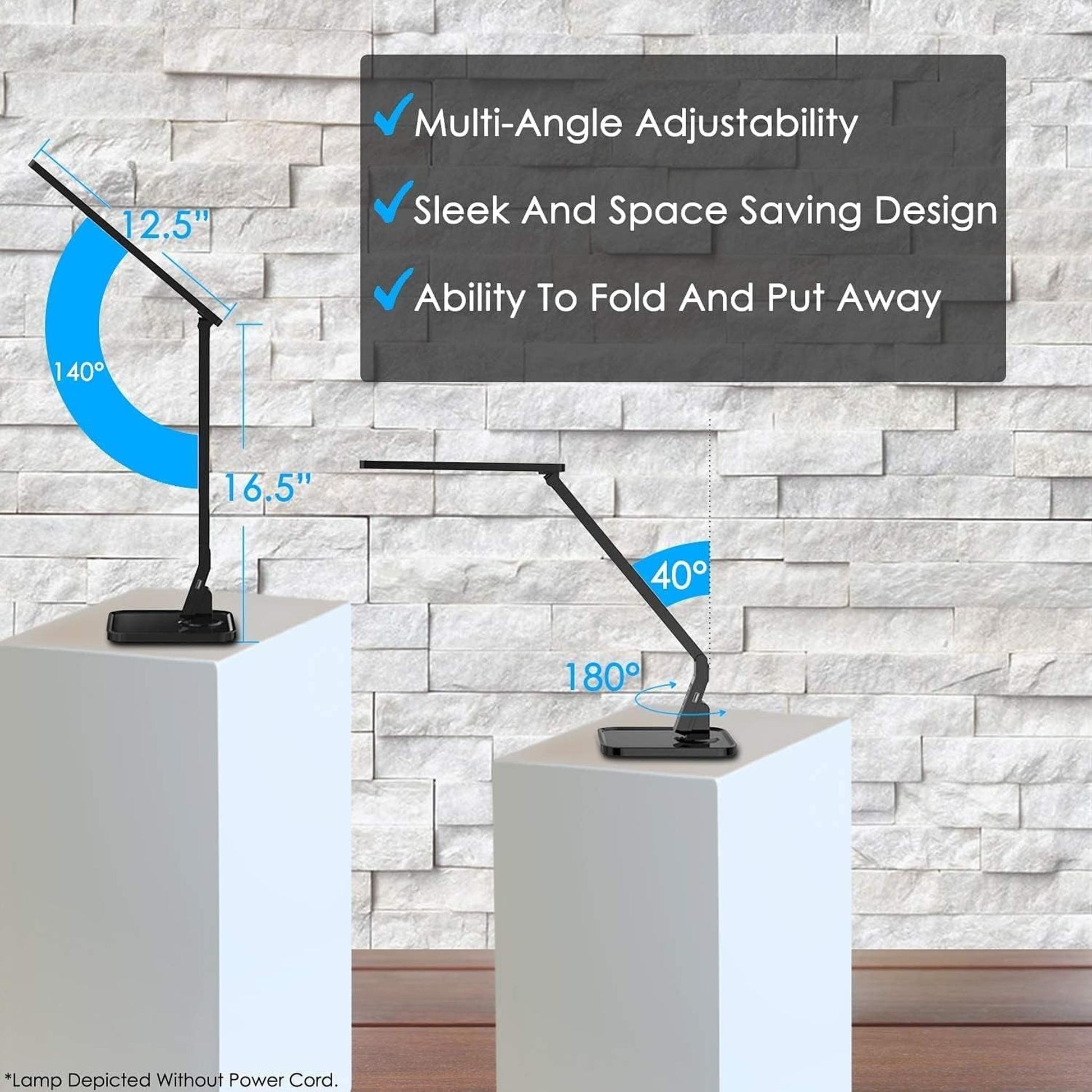 LED Desk Office Lamp, Exclusive: 27 Eye-Caring Recessed Leds, 5-Level Brightness, 4-Lighting Modes, USB Charging Port, 14W, Touch Control Panel, Dimmer, 1-Hour Auto Timer, 5V/1A, (Black) - Motionshop