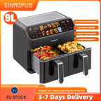 Air Fryers 9L Dual Basket Oven Oilless Cooker with LED Touch Control,Visible Window,10-In-1 Multifunction,Family Smart Air Fryer