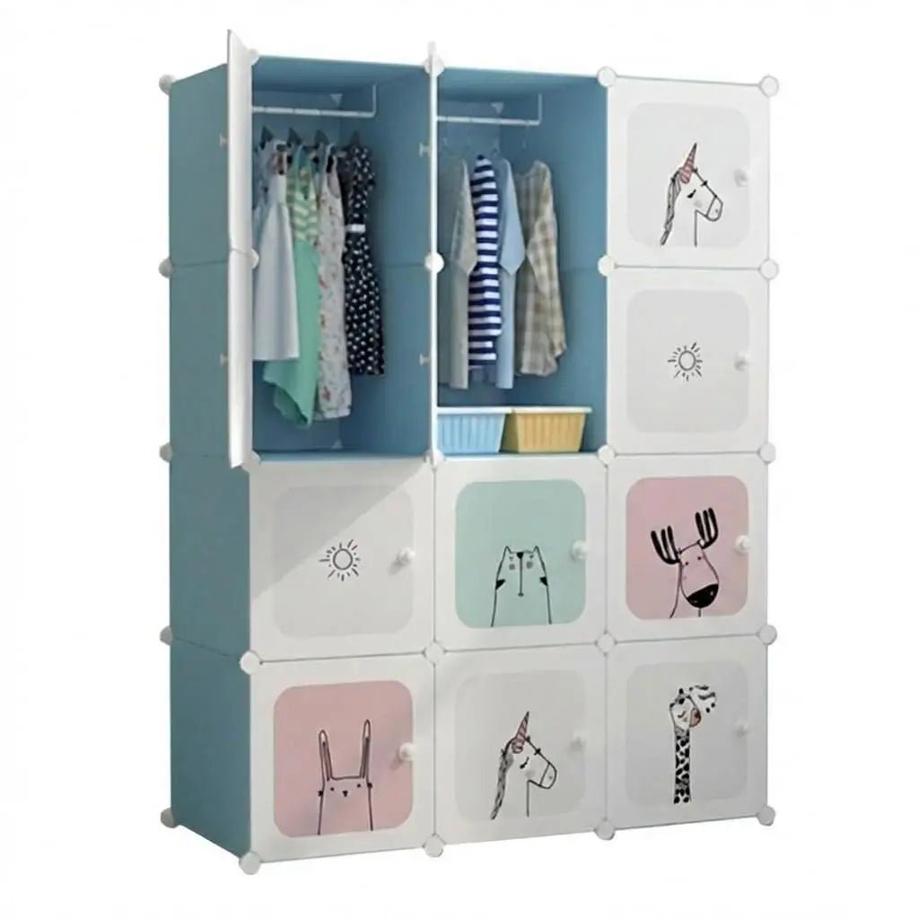 Kids Modular Wardrobe,8/12 Cube DIY Plastic Coat Rack with Doors, Versatile For Bedroom