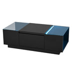 Table Basse LED 16 couleurs 2 tiroirs niches ouvertes structure robuste salon panneau particules noir