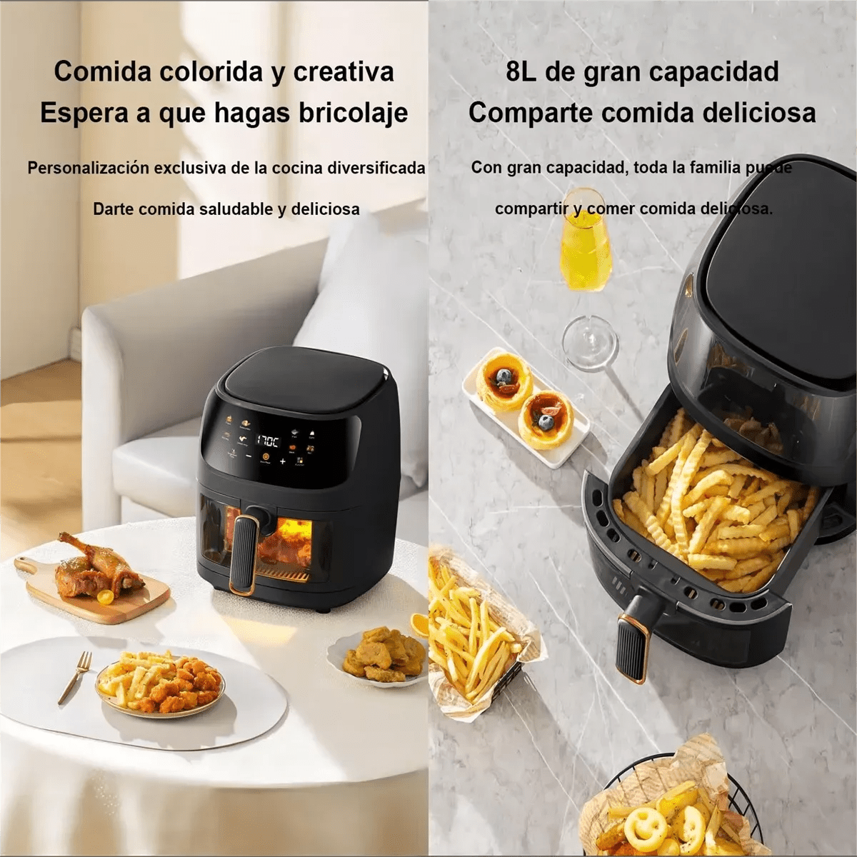 2400W 8L Air Fryer, Oil-Free Electric Cooking With LED Display, 8 Modes, Non-Stick Surface, Ideal For Fries, Chicken, Meat, Fish