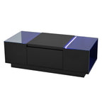 Table Basse LED 16 couleurs 2 tiroirs niches ouvertes structure robuste salon panneau particules noir