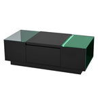 Table Basse LED 16 couleurs 2 tiroirs niches ouvertes structure robuste salon panneau particules noir