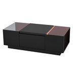 Table Basse LED 16 couleurs 2 tiroirs niches ouvertes structure robuste salon panneau particules noir