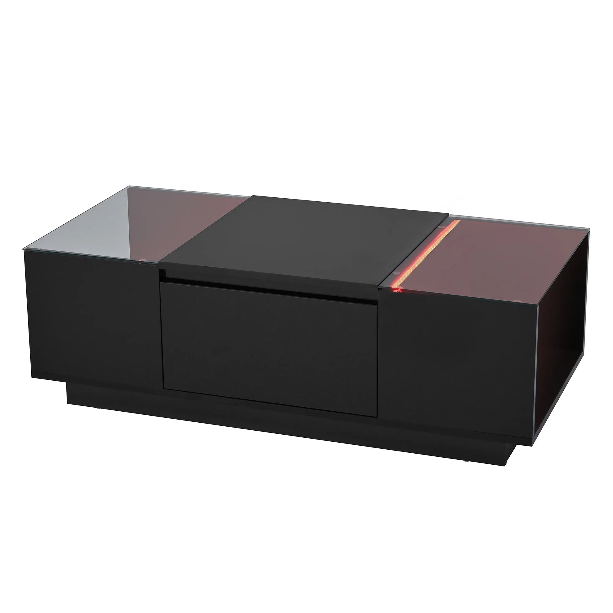 Table Basse LED 16 couleurs 2 tiroirs niches ouvertes structure robuste salon panneau particules noir