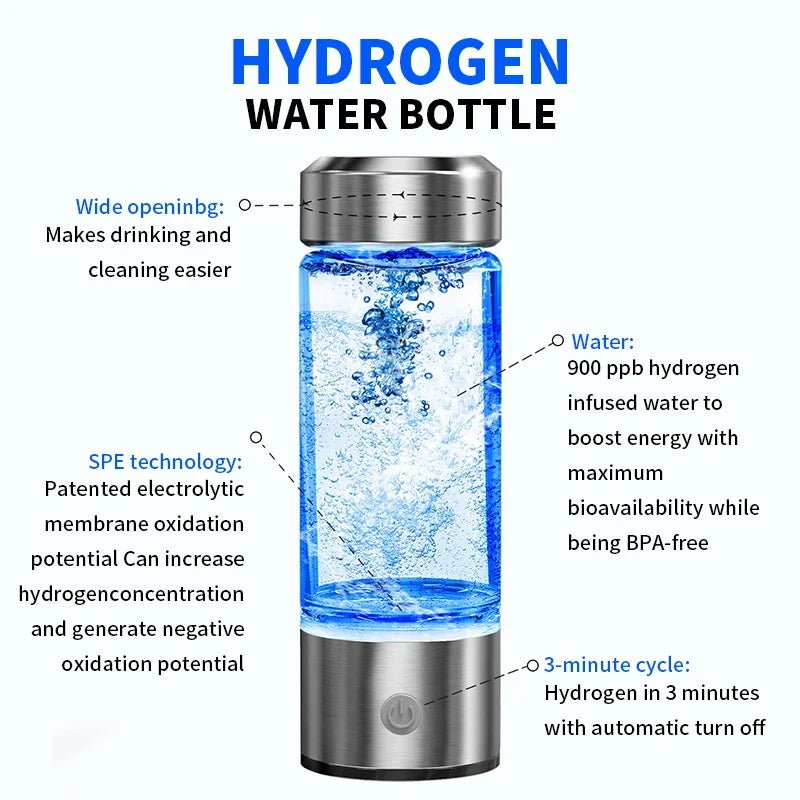 Hydrogen Generator Water Filter Ionizer Maker Hydrogen-Rich Water Portable Super Antioxidants ORP Hydrogen Bottle 420ml