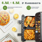 Air Fryers 9L Dual Basket Oven Oilless Cooker with LED Touch Control,Visible Window,10-In-1 Multifunction,Family Smart Air Fryer