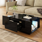 Table Basse LED 16 couleurs 2 tiroirs niches ouvertes structure robuste salon panneau particules noir