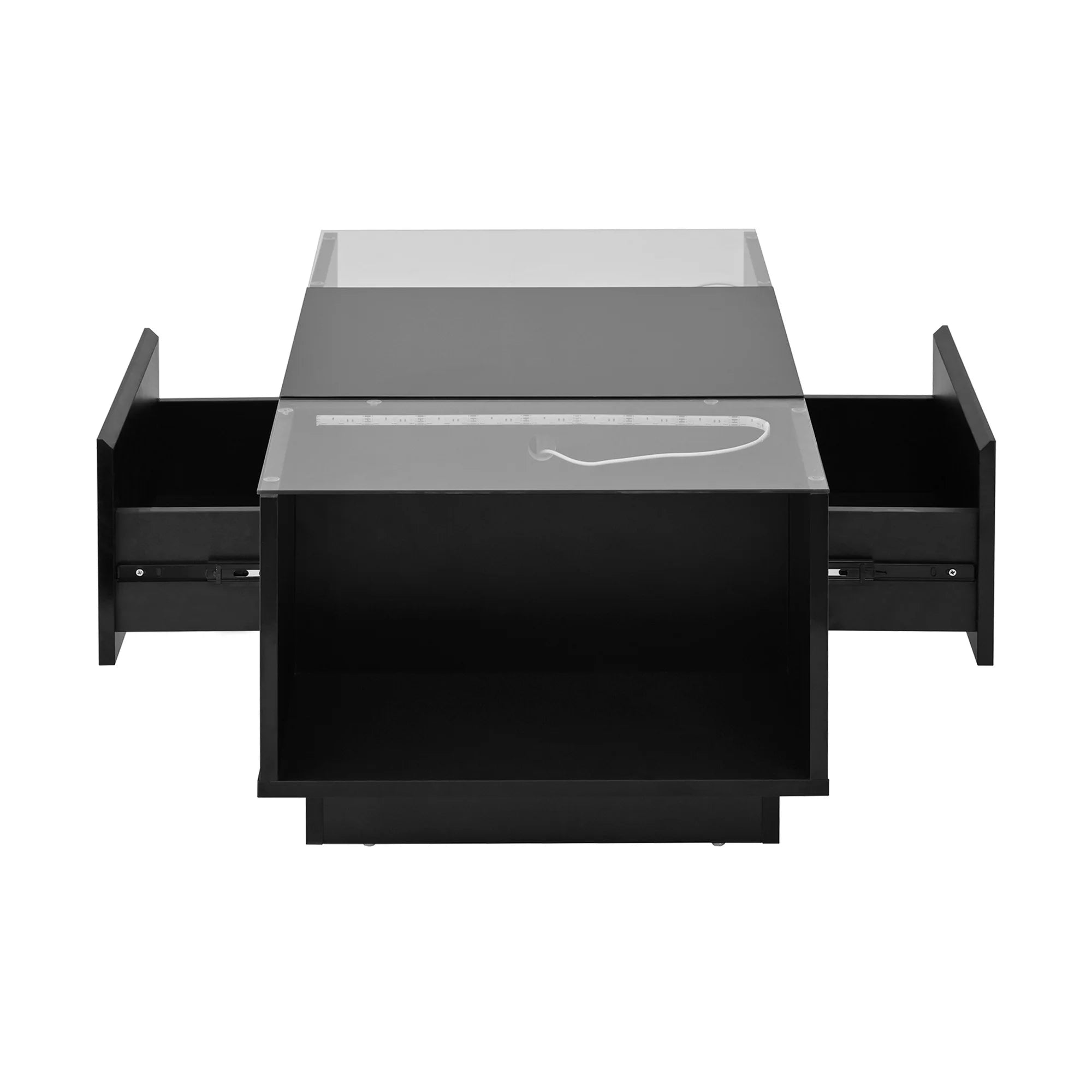 Table Basse LED 16 couleurs 2 tiroirs niches ouvertes structure robuste salon panneau particules noir