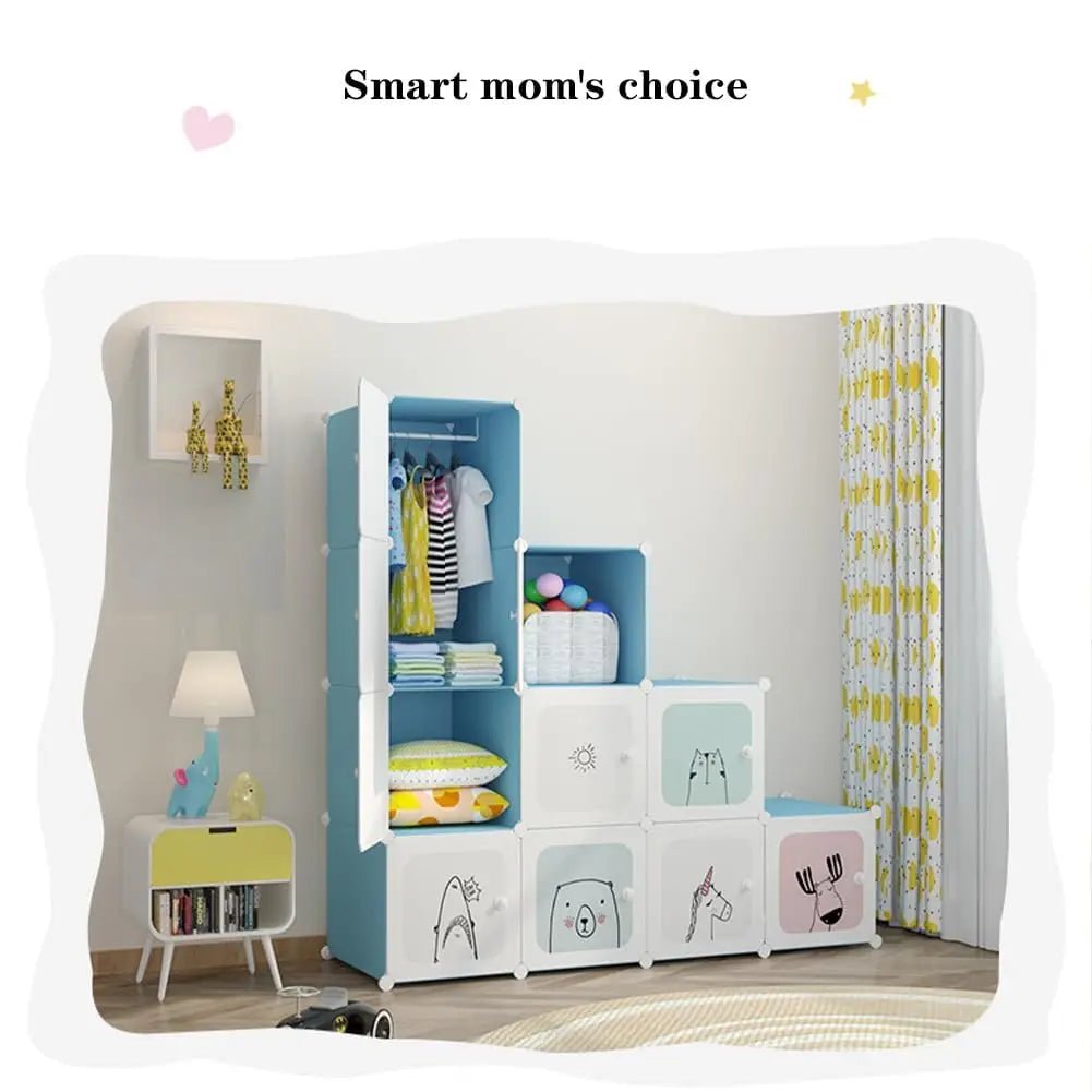 Kids Modular Wardrobe,8/12 Cube DIY Plastic Coat Rack with Doors, Versatile For Bedroom