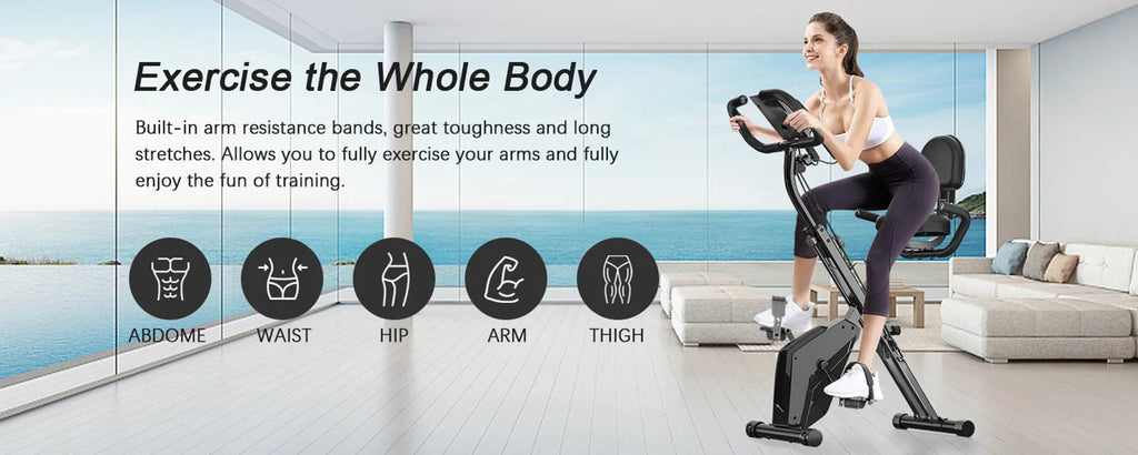 Foldable Exercise Bike 8 Resistance Exercise Bike With Heart Rate Sensors LCD Stationary Fitness Bicycle for Indoor Cycling