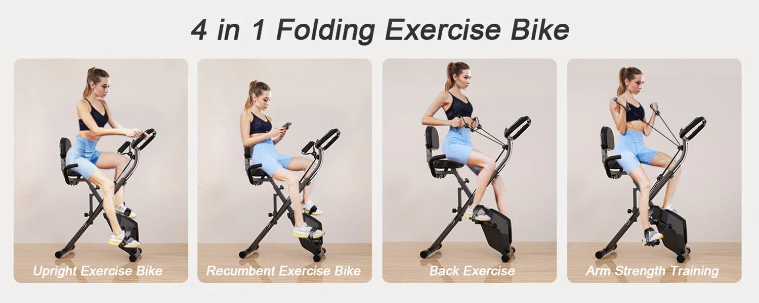 Foldable Exercise Bike 8 Resistance Exercise Bike With Heart Rate Sensors LCD Stationary Fitness Bicycle for Indoor Cycling