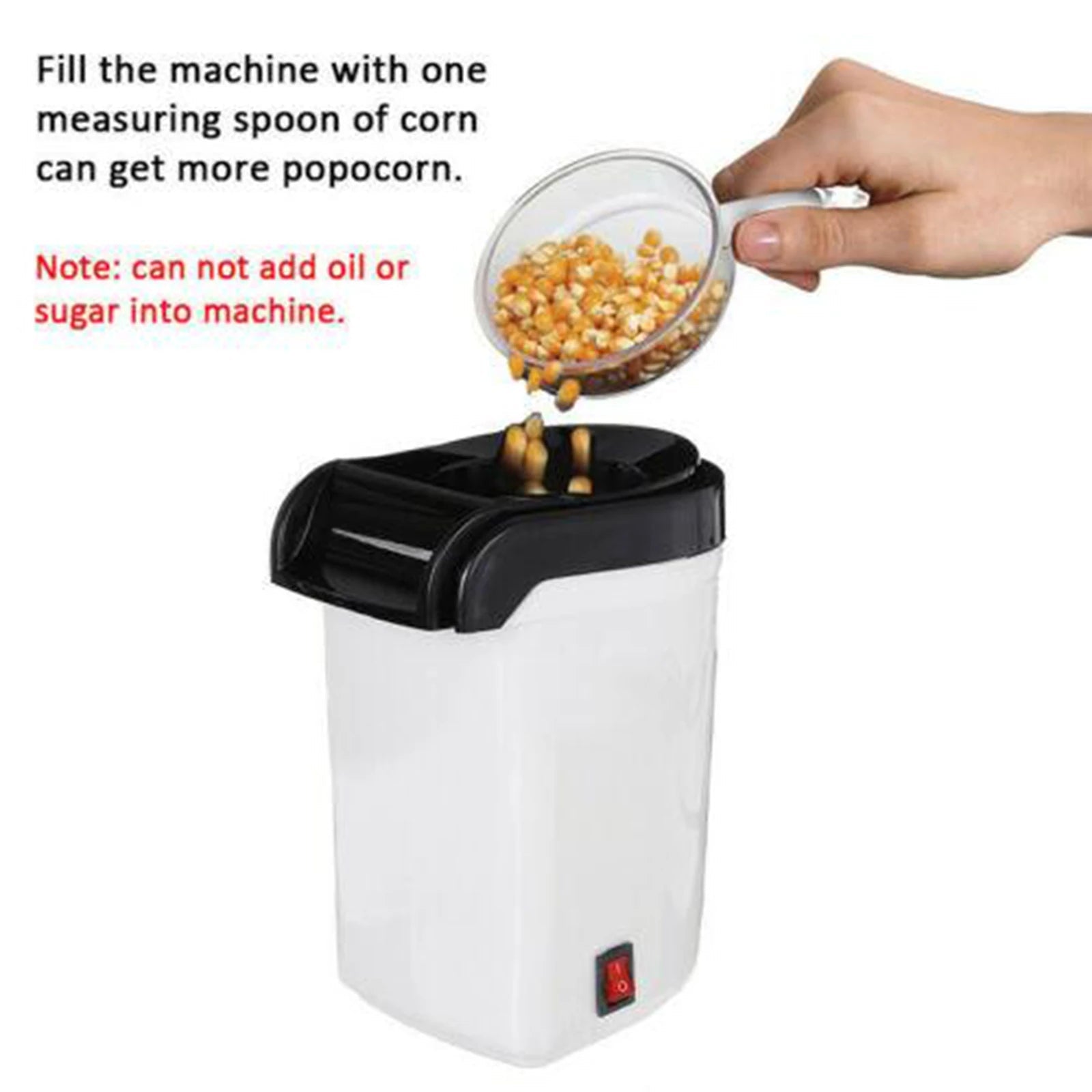 Hot Air Popcorn Machine 1200W Electric Popcorn Maker and Top Lid for Home Automatic popcorn Popper machine Oil-free