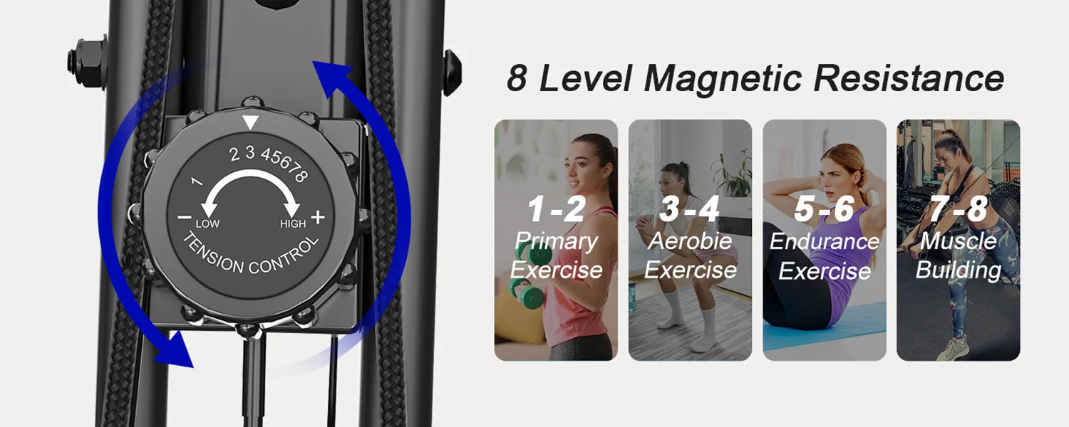 Foldable Exercise Bike 8 Resistance Exercise Bike With Heart Rate Sensors LCD Stationary Fitness Bicycle for Indoor Cycling