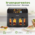 Air Fryers 9L Dual Basket Oven Oilless Cooker with LED Touch Control,Visible Window,10-In-1 Multifunction,Family Smart Air Fryer