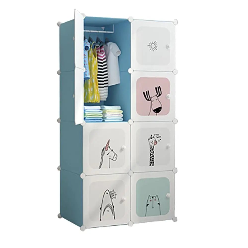 Kids Modular Wardrobe,8/12 Cube DIY Plastic Coat Rack with Doors, Versatile For Bedroom