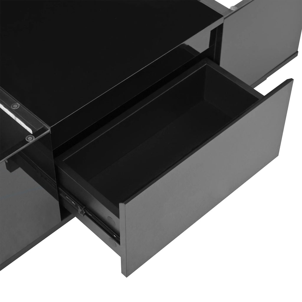 Table Basse LED 16 couleurs 2 tiroirs niches ouvertes structure robuste salon panneau particules noir