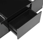 Table Basse LED 16 couleurs 2 tiroirs niches ouvertes structure robuste salon panneau particules noir