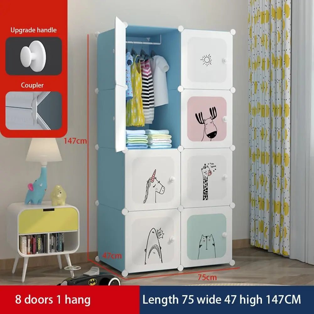 Kids Modular Wardrobe,8/12 Cube DIY Plastic Coat Rack with Doors, Versatile For Bedroom