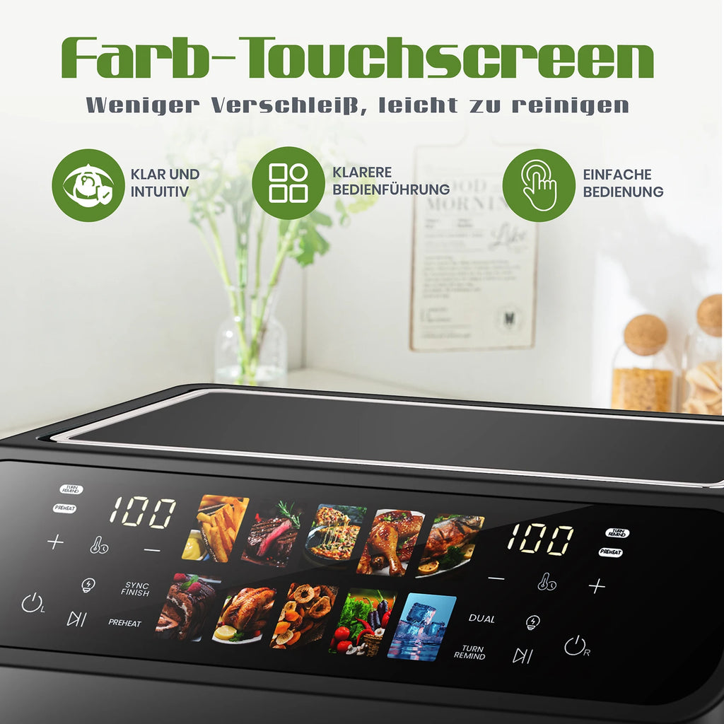 Air Fryers 9L Dual Basket Oven Oilless Cooker with LED Touch Control,Visible Window,10-In-1 Multifunction,Family Smart Air Fryer