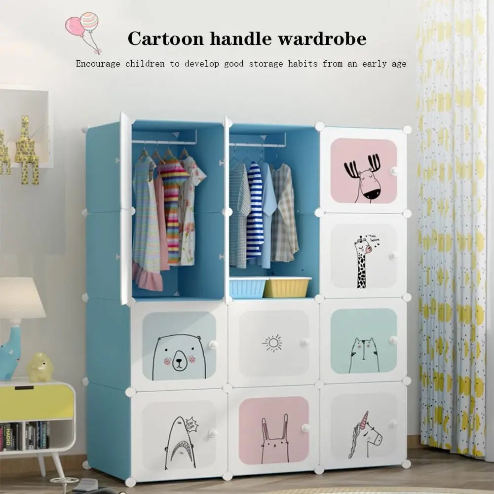 Kids Modular Wardrobe,8/12 Cube DIY Plastic Coat Rack with Doors, Versatile For Bedroom