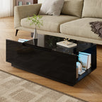 Table Basse LED 16 couleurs 2 tiroirs niches ouvertes structure robuste salon panneau particules noir