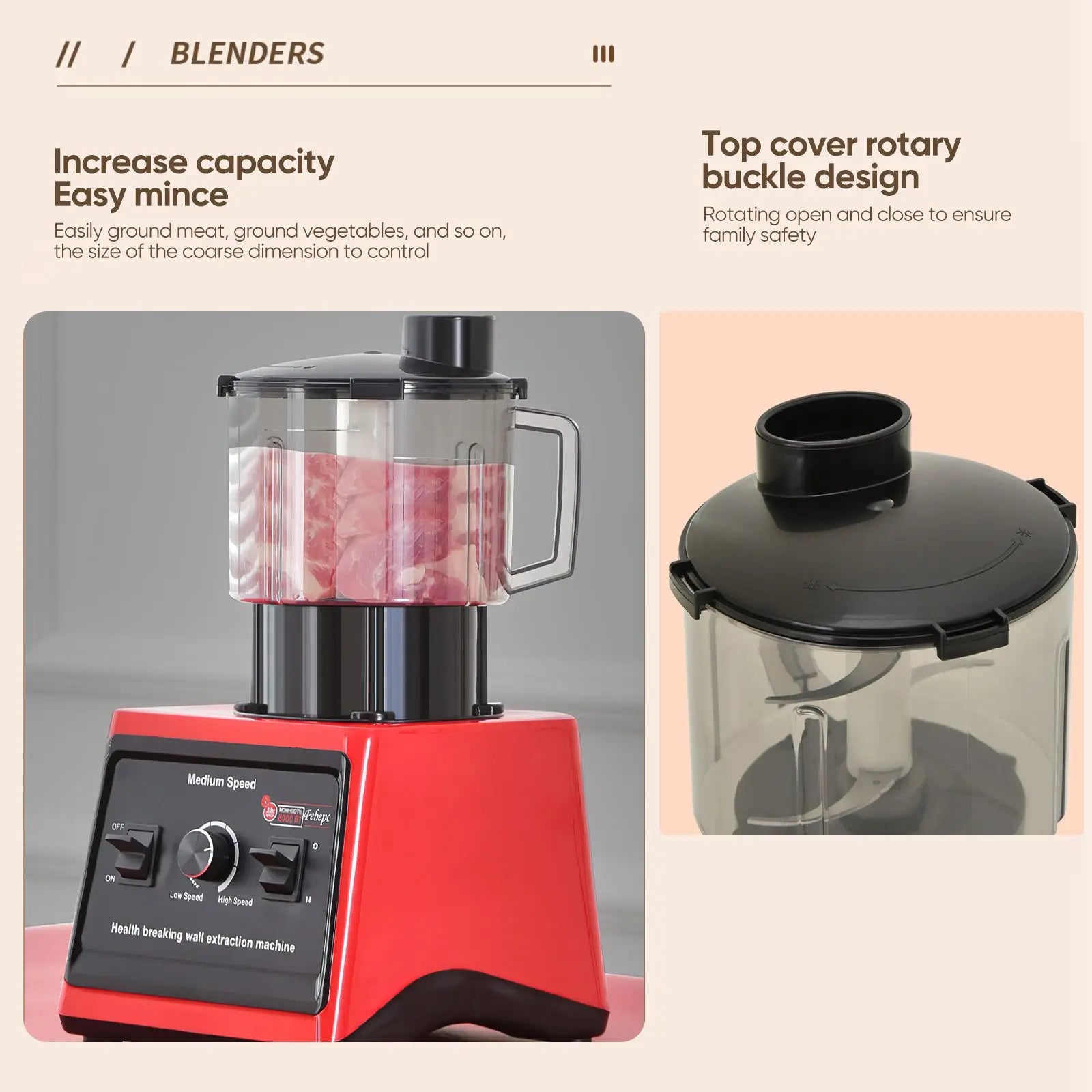 9500W Powerful Blender Mixer Juicer Smoothie Maker Table Blenders 3in1 Container Food Processor Blender Mixer for Ice Nut Fruit