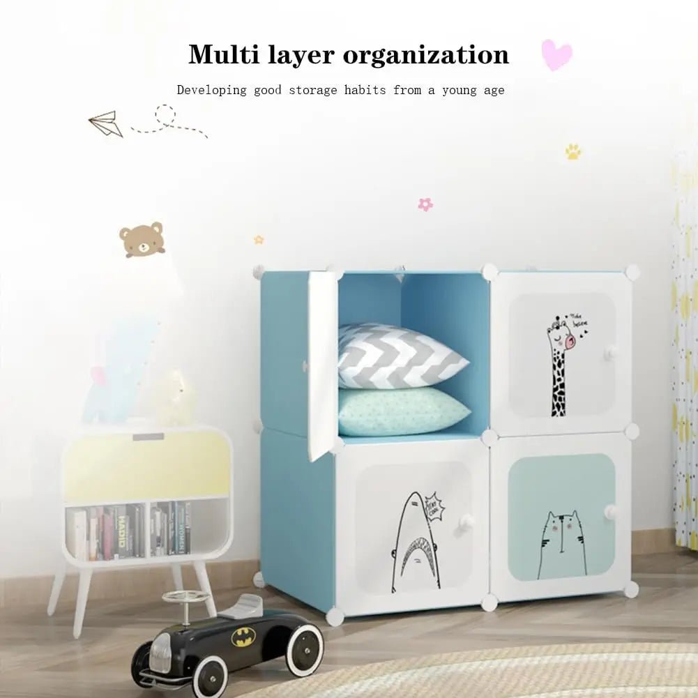 Kids Modular Wardrobe,8/12 Cube DIY Plastic Coat Rack with Doors, Versatile For Bedroom