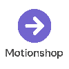 Logo of Motionshop with a purple circle and white arrow on a white background
